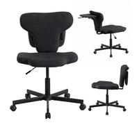 UEV Chaise Bureau à roulettes, avec Plateau Pliable et Porte-Gobelet, Noir | Fauteuil de Bureau sans Accoudoirs, Coussin 6,5 cm, Hauteur Réglable 11 cm, Criss Cross Chair, pour Bureau, Chambre