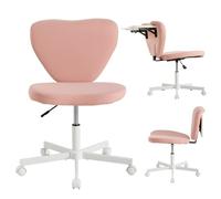 UEV Chaise Bureau à roulettes, avec Plateau Pliable et Porte-Gobelet, Rose | Fauteuil de Bureau sans Accoudoirs, Coussin 6,5 cm, Hauteur Réglable 11 cm, Criss Cross Chair, pour Bureau, Chambre