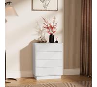 UEV Commode à 4 Tiroirs 60cm, Meuble Rangement avec Touche Soyeuse, Surface Motif Unique Gravure, Grand Espace Rangement, Style Scandinave Elégant, pour Chambre, Salon, 60x33,5x77,5cm, Blanc