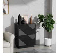 UEV Commode à 4 Tiroirs 60cm, Meuble Rangement avec Touche Soyeuse, Surface Motif Unique Gravure, Grand Espace Rangement, Style Scandinave Elégant, pour Chambre, Salon, 60x33,5x77,5cm, Noir