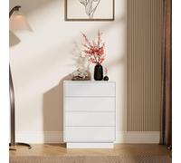 UEV Commode à 4 Tiroirs, Surface Motif Spécial Gravure avec Une Touche Soyeuse, Grand Espace Rangement, Tiroir à Ouverture par Poussée, pour Salon, Chambre, 60 x 33,5 x 77,5 cm, Blanc