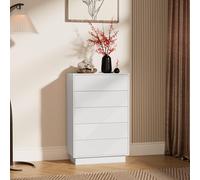 UEV Commode à 5 Tiroirs 60cm, Meuble Rangement avec Touche Soyeuse, Surface Motif Unique Gravure, Grand Espace Rangement, Style Scandinave Elégant, pour Chambre, Salon, 60x33,5x94cm, Blanc