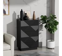 UEV Commode à 5 Tiroirs 60cm, Meuble Rangement avec Touche Soyeuse, Surface Motif Unique Gravure, Grand Espace Rangement, Style Scandinave Elégant, pour Chambre, Salon, 60x33,5x94cm, Noir