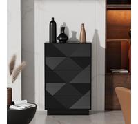 UEV Commode à 5 Tiroirs, Surface Motif Spécial Gravure avec Une Touche Soyeuse, Grand Espace Rangement, Tiroir à Ouverture par Poussée, pour Salon, Chambre, 60 x 33,5 x 94 cm, Noir