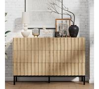 UEV Commode à 6 tiroirs 100cm, Commode Étroite, Grand Espace de Rangement, Armoire avec Plafond Spacieux, pour Salon, Chambre à Coucher, Pieds Métal, Motif Bois, 100 cm x 34,5 x 73,4 cm, Naturel