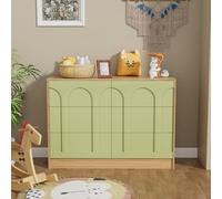 UEV Commode à 6 Tiroirs 100cm, Meuble Rangement avec Design Bicolore, Stockage de Grande Capacité, Motif en Arche, pour Chambre à Coucher, Salon, 100x34x72cm, Naturel et Vert