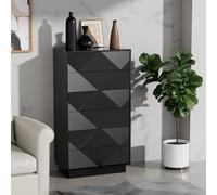 UEV Commode à 6 Tiroirs 60cm, Meuble Rangement avec Touche Soyeuse, Surface Motif Unique Gravure, Grand Espace Rangement, Style Scandinave Elégant, pour Chambre, Salon, 60x33,5x111cm, Noir