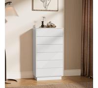 UEV Commode à 6 Tiroirs 60cm, Meuble Rangement avec Touche Soyeuse, Surface Motif Unique Gravure, Grand Espace Rangement, Style Scandinave Elégant, pour Chambre, Salon, 60x33,5x111cm, Blanc