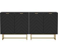 UEV Lot de 2 Buffet Bas, Armoire de Rangement, avec 4 Portes et Étagère Réglable à 3 Positions, Manche et Pieds en Métal Couleur Doré, Scandinave, pour Salle à Manger, Chambre, Salon (Noir x 2)