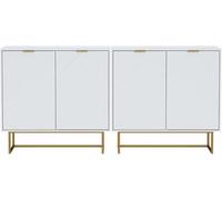 UEV Lot de 2 Buffet Bas, Armoire de Rangement, avec 4 Portes et Étagère Réglable à 3 Positions, Manche et Pieds en Métal Couleur Doré, Scandinave, pour Salle à Manger, Chambre, Salon (Blanc x 2)