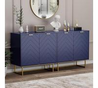 UEV Lot de 2 Buffet Bas, Armoire de Rangement, avec 4 Portes et Étagère Réglable à 3 Positions, Manche et Pieds en Métal Couleur Doré, Scandinave, pour Salle à Manger, Chambre, Salon (Bleu x 2)