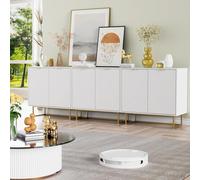 UEV Lot de 3 Buffet Bas Scandinave, Armoire de Rangement avec 2 Portes, avec Étagère Réglable à 3 Positions, Manche et Pieds en Métal Couleur Doré, pour Salon, Chambre, 80 x 40 x 77,5 cm (Blanc)