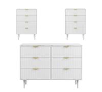 UEV Lot de 3 Meubles de Chambre, Commode à 6 Tiroirs et Deux Commode à 4 Tiroirs, Plafond Couleur Marbré, Meuble de Rangement, pour Salon, Chambre, Scandinave, Blanc (Plafond Marbré)