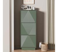UEV Meuble à Chaussures Ultra-Mince à 3 Abattants - Armoire à Chaussures Design Rétro Vert avec Motifs Linéaires - Rangement Gain de Place pour Entrée et Couloir Étroit - 50 x 24 x 131cm