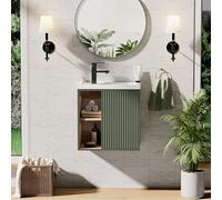 UEV Meuble Lave-Mains Mural, Meuble Lavabo Suspendu, Lavabo en Résine, Espace de Rangement Caché/Ouvert, Motif de Ligne, 51 x 30,5 x 54 cm, Vert