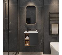 UEV Meuble Lave-Mains Mural, Meuble Lavabo Suspendu, Lavabo en Résine, Espace de Rangement Caché/Ouvert, Motif de Ligne, 51 x 30,5 x 54 cm, Gris Foncé