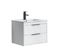 UEV Meuble sous Lavabo Suspendu 60cm, 60 x 45 x 46cm, Blanc(avec Lavabo)
