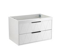 UEV Meuble sous Lavabo Suspendu 75cm, avec 2 Grands Tiroirs, Meuble Salle de Bain, Motif Ligne, Style Scandinave, Blanc (Lavabo Non Inclus)