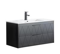 UEV Meuble sous Lavabo Suspendu 90cm, 90 x 45 x 46cm, Noir(avec Lavabo)
