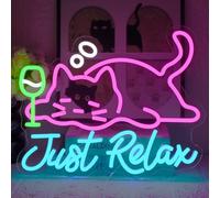 UExnkj-Y Bière Chat Enseigne au Néon Just Relax Cat Neon Sign Panneau Neon Chat Cocktail pour Restaurant, Salon, Chambre, Cuisine, Bar, Fête, Maison, Magasin