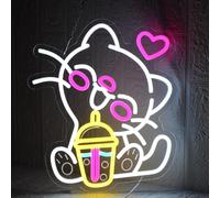 UExnkj-Y Boisson Chat Néons Signe Enseigne Néon Chat Boba Tea Led Dimmable Panneau Neon Chat pour Chambre Dessert Bar Café Cuisine Restaurant Magasin de Boissons