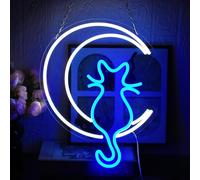 UExnkj-Y Chat de Lune Enseigne Néon Cat Néon Enseignes Bleu Blanc Enseigne Lumineuse Néon Variable USB pour Chambre à Coucher, Salon, Chambre D'enfant, Animalerie, Fête, Club (moon cat)