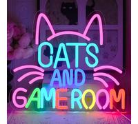 UExnkj-Y Chat Enseigne au Néon Game Room Neon Sign Gaming Cat Neon Lights Panneau Lumineux USB Game Room pour Décoration de Joueur, Salle de Jeux, Chambre à Coucher, Salon, Bar, Club, Fête