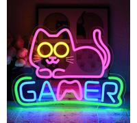 UExnkj-Y Chat Enseigne au Neon Panneau Néon Gaming Cat Néons Gamer LED Néon USB Dimmable Neon Lumière pour Salle de Jeux Gamer Décor Gamer Ado Anniversaire Cadeaux de Noël