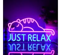 UExnkj-Y Chat Neon Sign Just Relax Enseigne au Néon Lettre Led Neon Animaux Neon Mural Alimenté USB Décoration Lumineuse Neon pour Magasin Chambre Bar Fête Décoration Murale Cadeaux de Vacances