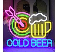 UExnkj-Y Cold Beer Neon, Enseigne au Néon Fléchettes, Led Bar Fléchettes Neon, Bière Led Neon Dimmable pour Salle de Jeux Pub Bar Café Club Man Cave Décoration