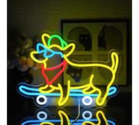 UExnkj-Y Panneau Néon pour Teckel Enseigne au Néon pour Chien de Skateboard Enseigne au Néon à Intensité Variable pour Chambre à Coucher, Magasin de Skateboard, Animalerie