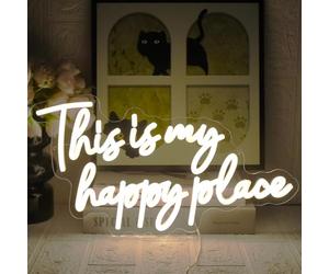UExnkj-Y This is My Happy Place Enseignes au Néon Blanc Chaud Enseigne Néon LED Enseignes Lumineuses pour Décoration Murale pour Chambre Salle de Jeu Bar Décoration de Fête