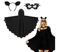 Ueyben Costume de chauve-souris, cape à ailes de chauve-souris, combinaison intégrale avec oreilles de, bandeau masque, costume de vampire dragon pour femmes et hommes pour Halloween