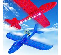 Ueyben Lot de 2 Avions électriques en Mousse, Avions Lumineux à LED, Planeurs USB, Jouets Volants d'extérieur, Cadeaux d'anniversaire pour garçons et Filles âgés de 4, 5, 6, 7, 8, 9 et 10 Ans