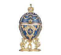 Œuf à la Fabergé/boîte à bijoux avec des lions et couronne 7,5 cm, bleu