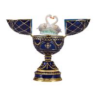 Œuf à la Fabergé boîte à musique boîte à bijoux avec deux cygnes 17 cm, bleu
