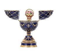 Œuf à la Fabergé boîte à musique boîte à bijoux avec panier de fleurs 17 cm, bleu