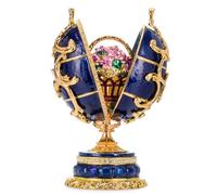 Œuf à la Fabergé boîte à musique Fleurs de printemps avec panier 16,5 cm, bleu
