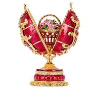 Œuf à la Fabergé/boîte à Musique Fleurs de Printemps avec Panier 16,5 cm, Rouge