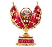 Œuf à la Fabergé boîte à musique Fleurs de printemps avec panier 16,5 cm, rouge