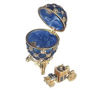 Œuf à la Fabergé de couronnement/boîte à bijoux avec carrosse 6,5 cm, bleu