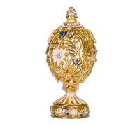 Œuf à la Fabergé sculpté avec fleurs et papillon 7 cm, couleur or