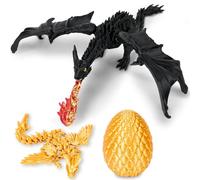 Œuf de dragon 3D avec dragon, garçon dragon 3D dans l'œuf, figurine de dragon (forme crachant le feu), jouet créatif père et fils, jouet créatif, cadeau et décoration (noir + doré)