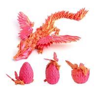 Œuf de dragon imprimé en 3D avec dragon, figurine de dragon en cristal dans l'œuf, dragon imprimé 3D avec ailes, jouet réaliste mystérieux, articulation éternelle avec œuf (rouge)
