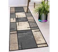 Ufamiluk Tapis de Salon antiderapant Lavable Long Moderne Design Traditionnel Tapis Couloir Long pour Magasin, événements et fêtes, cinéma, église 60x180cm Gris Beige Noir