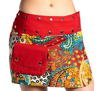 ufash Mini Jupe Portefeuille été pour Femmes, de l'Inde - Taille réglable avec 18 Bouton Pression - réversible avec 2 Motifs différents et Une Sacoche Amovible - Goa, Marron 2