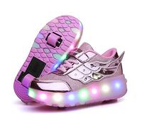 Ufatansy Chaussures à rouleaux pour filles garçons baskets avec roues, recharge USB, lumières LED pour débutants, chaussures légères respirantes pour enfants, M Rose Double Roues, 4.5 Big Kid