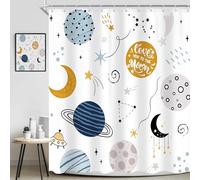 Ufeela Rideau de douche pour enfants - Motif planète de dessin animé - 183 x 183 cm - Ensemble de salle de bain - Univers galaxie - Imprimé cosmos pour filles - Accessoires de baignoire - Décoration