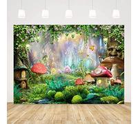 Ufeela Toile de fond champignon conte de fées enchanté pour garçons et filles, 2,1 x 1,5 m, pour fête d'anniversaire, nouveau-né, fête prénatale, toile de fond pour studio photo
