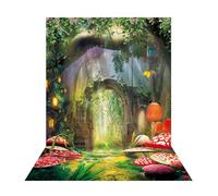 Ufeela Toile de fond enchantée - 2,1 x 1,5 m - Conte de fées - Champignon - Verdure - Jardin - Papillon - Plante - Nature - Toile de fond pour studio photo